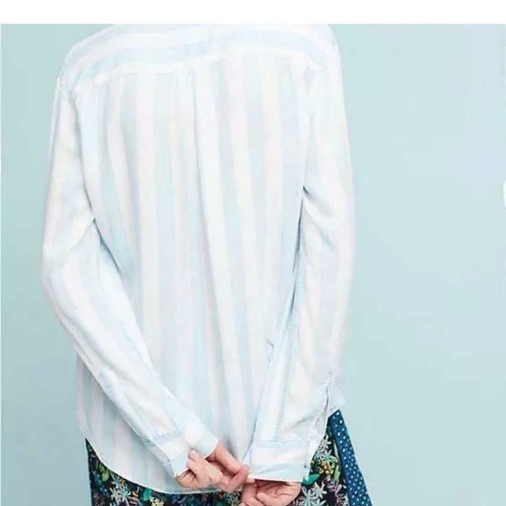 Rails Uni Light Blue and White Striped Lace-Up Blouse XS - Picture 9 of 9